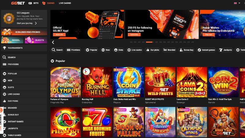 GGBet Casino posnetek zaslona
